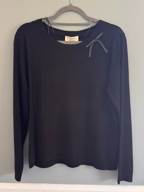 NWT Black Long-Sleeve Sweater with Rhinestone Bow